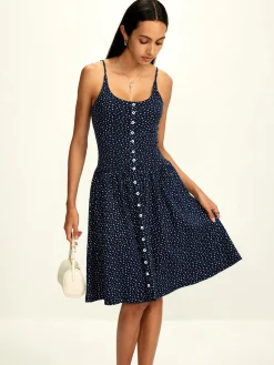 Online Pure Cotton Printed Breasted Dress Vacation Dresses|Summer Dresses
