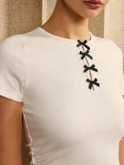 Hot Pure Cotton Ribbon T-Shirt T-shirts|Tops