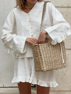 Outlet Pure Cotton Ruffle Decor Shorts Set Shorts Sets|Shorts