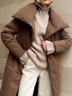 Outlet Quilted Long Winter Coat With Belt Outerwear|Coats