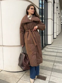 Outlet Quilted Long Winter Coat With Belt Outerwear|Coats