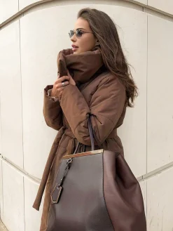 Outlet Quilted Long Winter Coat With Belt Outerwear|Coats