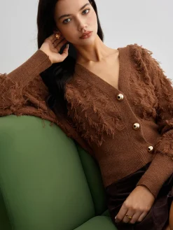 Online Raw Hem Button Cinched Cardigan Cardigans|Sweaters & Cardigans