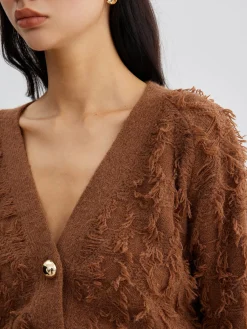 Online Raw Hem Button Cinched Cardigan Cardigans|Sweaters & Cardigans