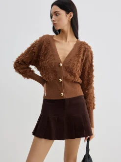 Online Raw Hem Button Cinched Cardigan Cardigans|Sweaters & Cardigans