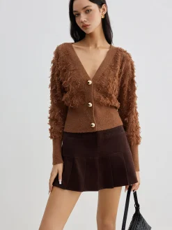 Online Raw Hem Button Cinched Cardigan Cardigans|Sweaters & Cardigans