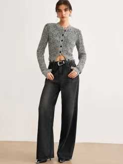 Outlet Raw Hem Button Slim Knit Top Sweater Tops|Sweaters & Cardigans