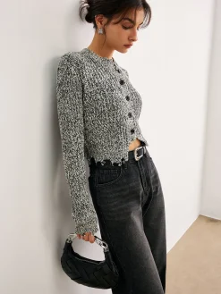 Outlet Raw Hem Button Slim Knit Top Sweater Tops|Sweaters & Cardigans