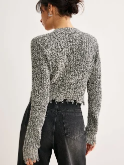 Outlet Raw Hem Button Slim Knit Top Sweater Tops|Sweaters & Cardigans
