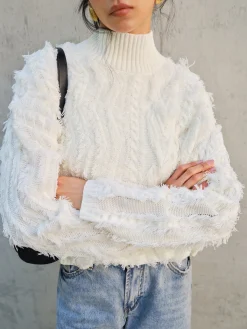 Discount Raw Hem Turtleneck Sweater Sweater Tops|Sweaters & Cardigans