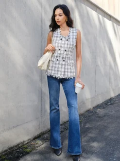 Discount Raw Hem Tweed Slim Tank Top Tank Tops & Camis