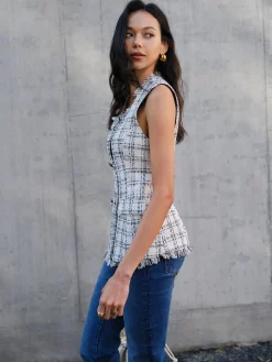 Discount Raw Hem Tweed Slim Tank Top Tank Tops & Camis