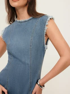 Best Raw Piping Denim Tank Dress Casual Dresses|Work Dresses