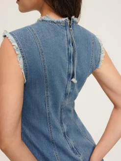 Best Raw Piping Denim Tank Dress Casual Dresses|Work Dresses