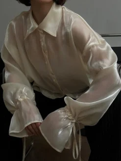 Rayon Semi-Sheer Polo Shirt Blouses & Shirts|Tops