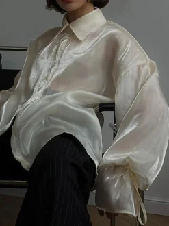 Rayon Semi-Sheer Polo Shirt Blouses & Shirts|Tops