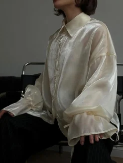 Rayon Semi-Sheer Polo Shirt Blouses & Shirts|Tops