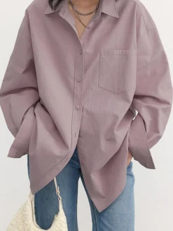 Discount Relaxed Oversized Cotton Shirt Blouses & Shirts|Tops