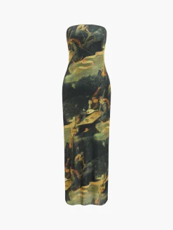 Outlet Renaissance Mesh Strapless Tube Midi Dress Casual Dresses|Summer Dresses