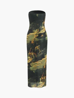 Outlet Renaissance Mesh Strapless Tube Midi Dress Casual Dresses|Summer Dresses