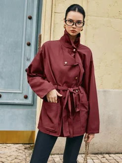 Outlet Retro Asymmetrical Belted Trench Coat Outerwear|Coats