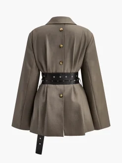 Hot Retro Button Blazer With Belt Outerwear|Blazers