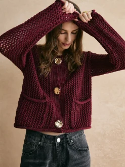 Discount Retro Button Down Hollow Cardigan Cardigans|Sweaters & Cardigans