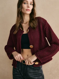 Discount Retro Button Down Hollow Cardigan Cardigans|Sweaters & Cardigans