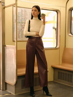 Best Retro Faux Leather Pants Pants|Bottoms