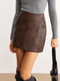 Outlet Retro Faux Leather Pockets Skirt Skirts|Matching Sets