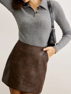 Outlet Retro Faux Leather Pockets Skirt Skirts|Matching Sets
