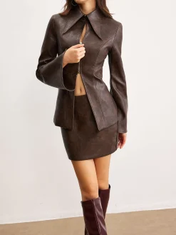 Outlet Retro Faux Leather Pockets Skirt Skirts|Matching Sets