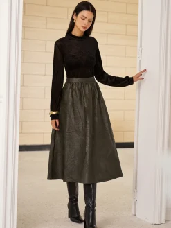Discount Retro Faux Leather Skirt Without Belt Skirts|Bottoms