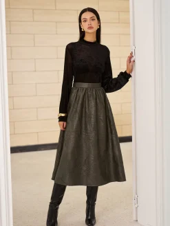 Discount Retro Faux Leather Skirt Without Belt Skirts|Bottoms
