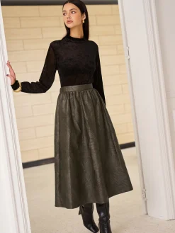 Discount Retro Faux Leather Skirt Without Belt Skirts|Bottoms