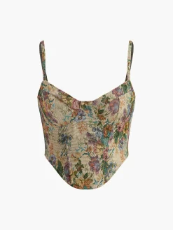 Retro Floral Printed Corset Corset Tops|Tops
