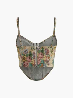 Retro Floral Printed Corset Corset Tops|Tops