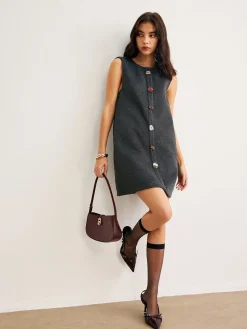 Discount Retro Geometric Button Tank Dress Casual Dresses|Work Dresses