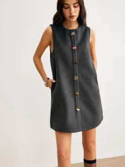 Discount Retro Geometric Button Tank Dress Casual Dresses|Work Dresses