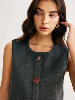 Discount Retro Geometric Button Tank Dress Casual Dresses|Work Dresses