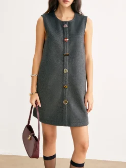 Discount Retro Geometric Button Tank Dress Casual Dresses|Work Dresses