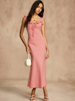Hot Retro Gingham V-Neck Fishtail Dress Dresses
