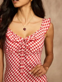 Hot Retro Gingham V-Neck Fishtail Dress Dresses