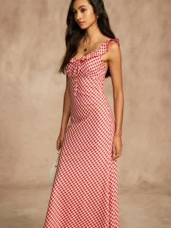 Hot Retro Gingham V-Neck Fishtail Dress Dresses