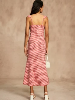 Hot Retro Gingham V-Neck Fishtail Dress Dresses