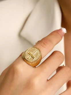 New Retro en Textured Cross Ring Rings & Bracelets|Accessories