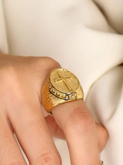 New Retro en Textured Cross Ring Rings & Bracelets|Accessories