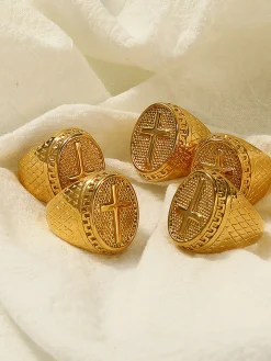 New Retro en Textured Cross Ring Rings & Bracelets|Accessories