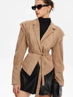 Clearance Retro Lapel Belted Short Jacket Outerwear|Jackets