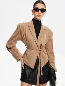Clearance Retro Lapel Belted Short Jacket Outerwear|Jackets